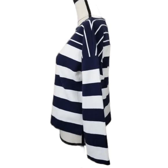 Nautical Stripes Long Sleeve J Crew Boat Neck Top Navy Blue White Striped - Picture 15 of 16